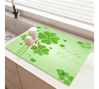 Chickwin Tappetino Scolapiatti, Scolapiatti Assorbente, Tappetino Macchina Caffe con Supporto in Gomma Antiscivolo, Motivo a Quadrifoglio Tappetini Bancone Cucina Asciugatura (Verde 2,60x60cm)