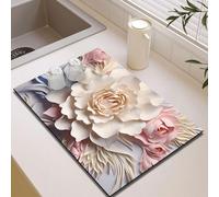 Chickwin Tappetino Scolapiatti, Scolapiatti Assorbente, Tappetino Macchina Caffe con Supporto in Gomma Antiscivolo, Tappetini Bancone Cucina Asciugatura - Fiori Dipinti ad Olio (Rosa,40x50cm)