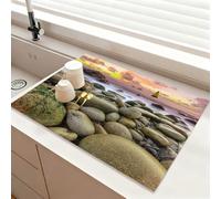 Chickwin Tappetino Scolapiatti, Stampa 3D su Pietra Scolapiatti Assorbente, Tappetino Macchina Caffe con Supporto Antiscivolo, Tappetini Bancone Cucina Asciugatura Rapida (Ciottolo,40x50cm)