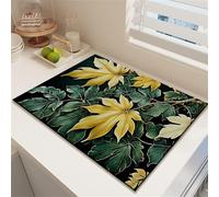 Chickwin Tappetino Scolapiatti, Stampa di Foglie retrò Scolapiatti Assorbente, Tappetino Macchina Caffe con Supporto in Gomma Antiscivolo, Tappetini Bancone Cucina (Verde Scuro 1,40x50cm)