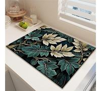 Chickwin Tappetino Scolapiatti, Stampa di Foglie retrò Scolapiatti Assorbente, Tappetino Macchina Caffe con Supporto in Gomma Antiscivolo, Tappetini Bancone Cucina (Verde Scuro 2,30x40cm)