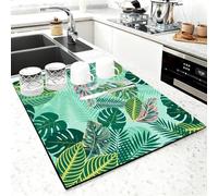 Chickwin Tappetino Scolapiatti, Stampa Foglia Scolapiatti Assorbente, Tappetino Macchina Caffe Antiscivolo, Tappetini Bancone Cucina Asciugatura Rapida (Verde D,50x60cm)