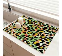 Chickwin Tappetino Scolapiatti, Stampa Leopardata Scolapiatti Assorbente, Tappetino Macchina Caffe Antiscivolo, Tappetini Bancone Cucina Asciugatura Rapida (Verde Giallo,30x40cm)