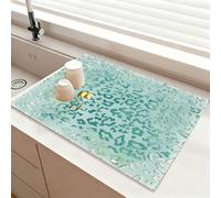 Chickwin Tappetino Scolapiatti, Stampa Leopardata Scolapiatti Assorbente, Tappetino Macchina Caffe Antiscivolo, Tappetini Bancone Cucina Asciugatura Rapida (Verde Acqua,50x60cm)