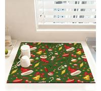 Chickwin Tappetino Scolapiatti, Stampa Natale, Scolapiatti Assorbente, Tappetino Macchina Caffe con Gomma Antiscivolo, Tappetini Bancone Cucina Asciugatura Rapida (Campane di Natale,50x50cm)