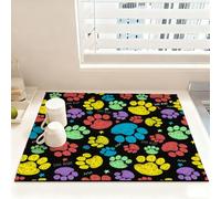 Chickwin Tappetino Scolapiatti, Tappetino Macchina Caffe, Stampa di Zampa, Antiscivolo & Assorbente Tappetino Lavello Asciugatura Rapida per Bancone Cucina (Multicolore,60x60cm)