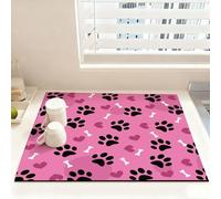 Chickwin Tappetino Scolapiatti, Tappetino Macchina Caffe, Stampa di Zampa, Antiscivolo & Assorbente Tappetino Lavello Asciugatura Rapida per Bancone Cucina (Rosa Rosso,60x60cm)