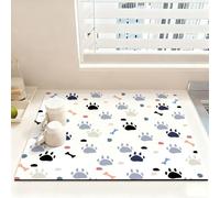 Chickwin Tappetino Scolapiatti, Tappetino Macchina Caffe, Stampa di Zampa, Antiscivolo & Assorbente Tappetino Lavello Asciugatura Rapida per Bancone Cucina (Grigio Blu,50x50cm)