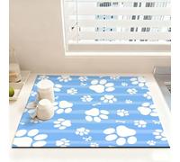 Chickwin Tappetino Scolapiatti, Tappetino Macchina Caffe, Stampa di Zampa, Antiscivolo & Assorbente Tappetino Lavello Asciugatura Rapida per Bancone Cucina (Bianco Blu,30x40cm)