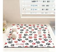 Chickwin Tappetino Scolapiatti, Tappetino Macchina Caffe, Stampa di Zampa, Antiscivolo & Assorbente Tappetino Lavello Asciugatura Rapida per Bancone Cucina (Nero Rosso,50x60cm)