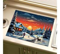 Chickwin Tappetino Scolapiatti, Vigilia di Natale Scolapiatti Assorbente, Tappetino Macchina Caffe con Supporto in Gomma Antiscivolo, Tappetini Bancone Cucina Asciugatura (Babbo Natale 5,30x40cm)