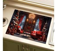 Chickwin Tappetino Scolapiatti, Vigilia di Natale Scolapiatti Assorbente, Tappetino Macchina Caffe con Supporto in Gomma Antiscivolo, Tappetini Bancone Cucina Asciugatura (Babbo Natale 7,30x40cm)
