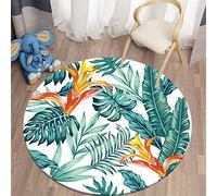 Chickwin Tappeto Salotto Moderno Pelo Corto Rotondo, Stile Tropicale Tappeti Antiscivolo Grande Tappeto Morbido per Decorativo Soggiorno Camera da Letto (Fiori Gialli,Diametro 80cm)