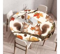 Chickwin Tovaglia Rotonda Antimacchia con Bordo Elastico, Tovaglie da Tavola Stampa Autunnale Zucca Scoiattolo Ringraziamento Copritavolo in Poliestere per Interno Eesterno (Stile 8,110cm)