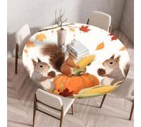 Chickwin Tovaglia Rotonda Antimacchia con Bordo Elastico, Tovaglie da Tavola Stampa Autunnale Zucca Scoiattolo Ringraziamento Copritavolo in Poliestere per Interno Eesterno (Stile 4,140cm)
