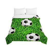 Chickwin Trapuntino Copriletto Trapuntato Goffrato Primaverile Estivo Matrimoniale, Leggera 3D Calcio Stampa Coperta Estivo Trapunta per Camera da Letto Singolo Una Piazza (180x220cm,Erba Verde)