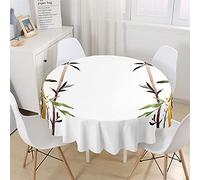 Chickwing Chickw11 Tovaglia Rotonda Bianca con Stampa Piante Moderne, Impermeabile, Antimacchia, Riutilizzabile, in Poliestere, Decorazione da Tavolo Rotonda per Casa Giardino (bambù,180cm)