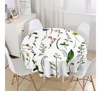 Chickwing Chickw11 Tovaglia Rotonda Bianca con Stampa Piante Moderne, Impermeabile, Antimacchia, Riutilizzabile, in Poliestere, Decorazione da Tavolo Rotonda per Casa Giardino (Fiori,200cm)