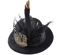 ChicLitonor Cappello a Cilindro Steampunk, Taglia Unica, Cappello da Ballo, Accessori in Metallo con Piume per Cosplay di Halloween