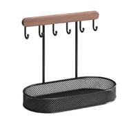ChicLitonor Porta Accessori, Organizer per Gioielli, Portachiavi Autoportante, Design Multifunzionale, Appendi Collane, Base in Legno, Gancio per Orecchini, Nero, Base Rotonda