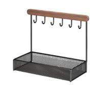 ChicLitonor Porta Accessori, Organizer per Gioielli, Portachiavi Autoportante, Design Multifunzionale, Appendi Collane, Base in Legno, Gancio per Orecchini, Nero, Base Quadrata