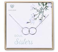 CHICLOVE Collana Soul Sisters - Collana con Pendente a Due Cerchi in Argento Sterling con Incisione Soul Sister