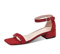 CHICMARK Sandali da donna accoglienti con tacco a blocco aperto scarpe estive, rosso vivo, 35 EU