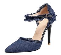 CHICMARK Sandali da donna alla moda in denim con tacco, Blu scuro, 39 EU