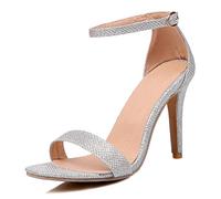 CHICMARK Sandali da donna comodi con tacco a blocco, aperti davanti, estivi, argento, 33 EU