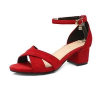 Chicmark Sandali da donna comodi con tacco a blocco, scarpe estive, Rosso 4, 37 EU