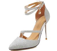 CHICMARK Sandali da donna con punta chiusa tacco scarpe da sposa sandali da sera, argento, 33 EU