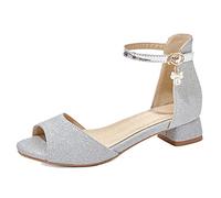 CHICMARK Sandali da donna con tacco a blocco basso e punta, argento, 42 EU