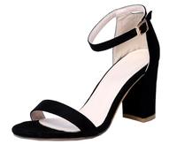 CHICMARK Sandali da sposa da donna, tacco a blocco, 8 cm, punta quadrata e cinturino alla caviglia, scarpe da sera per feste, Nero , 33 EU