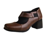 CHICMARK Scarpe Mary-Jane con pizzo quadrato | tacco a blocco 6 cm e cinturino regolabile | suola antiscivolo da donna | comode per tutti i giorni e l'ufficio, marrone, 36 EU