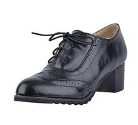 CHICMARK Scarpe stringate da donna con punta rotonda e tacco a blocco, Nero , 44 EU