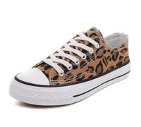 CHICMARK Sneaker da donna in tela, motivo leopardato, con lacci, basse e alte, Scarpe basse gialle, 38 EU