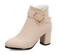 CHICMARK Stivaletti invernali da donna con punta rotonda e tacco a blocco, beige., 38 EU