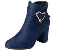 CHICMARK Stivaletti invernali da donna con punta rotonda e tacco a blocco, Blu scuro, 38 EU