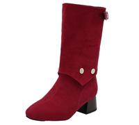 CHICMARK Stivali da donna di media lunghezza, sintetici, gambo da 24,5 cm, tacco da 4,5 cm, cerniera laterale, per autunno e inverno, Colore: rosso, 40 EU