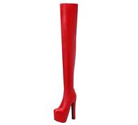CHICMARK Stivali da donna sintetici PU | gambo 70 cm 16,5 cm tacco cerniera laterale per feste invernali, Colore: rosso, 38 EU
