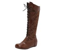 CHICMARK Stivali invernali da donna con lacci, gambale alto, robusti per jeans e abiti, marrone scuro., 38 EU