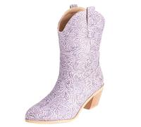 CHICMARK Stivali occidentali gambo corto | goffratura floreale | fodera in caldo pile | suola in gomma antiscivolo | Per inverno e tempo libero, Lilla, 40 EU