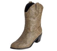 CHICMARK Stivali occidentali gambo corto | goffratura floreale | fodera in caldo pile | suola in gomma antiscivolo | Per inverno e tempo libero, cachi, 45 EU