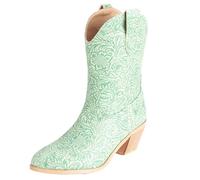 CHICMARK Stivali occidentali gambo corto | goffratura floreale | fodera in caldo pile | suola in gomma antiscivolo | Per inverno e tempo libero, Verde 1, 39 EU