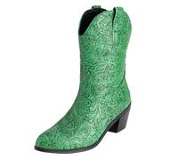 CHICMARK Stivali occidentali gambo corto | goffratura floreale | fodera in caldo pile | suola in gomma antiscivolo | Per inverno e tempo libero, verde, 32 EU