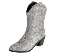 CHICMARK Stivali occidentali gambo corto | goffratura floreale | fodera in caldo pile | suola in gomma antiscivolo | Per inverno e tempo libero, grigio., 39 EU