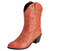 CHICMARK Stivali occidentali gambo corto | goffratura floreale | fodera in caldo pile | suola in gomma antiscivolo | Per inverno e tempo libero, Colore: arancione., 51 EU