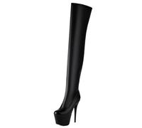 CHICMARK Stivali sopra il ginocchio sintetici PU | 70 cm coscia 15,5 cm tacco a blocco con cerniera laterale per donna, Nero , 35 EU