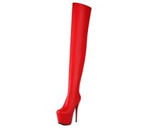 CHICMARK Stivali sopra il ginocchio sintetici PU | 70 cm coscia 15,5 cm tacco a blocco con cerniera laterale per donna, Colore: rosso, 38 EU