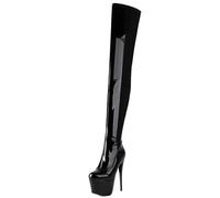 CHICMARK Stivali sopra il ginocchio sintetici PU | 70 cm coscia 15,5 cm tacco a blocco con cerniera laterale per donna, Nero 1, 39 EU